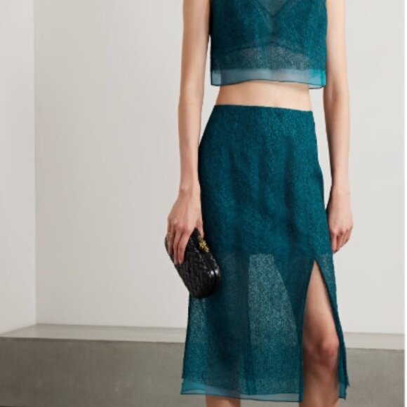 NWOT Jason Wu Collection Double-layered Turquoise Silk Midi Skirt S $1,935 - Picture 1 of 12